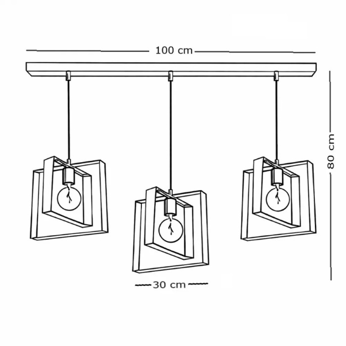 NG Lighting Kremasto Fotistiko Rag Xeiropoiito Metalliko Skouria Trifoto E27 100x80cm 2024165